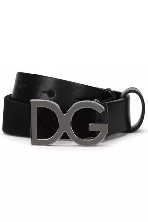 Dolce & Gabbana Belts - Logo-buckle leather-trim belt - Black