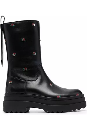 RED(V) Floral-print leather boots - Black