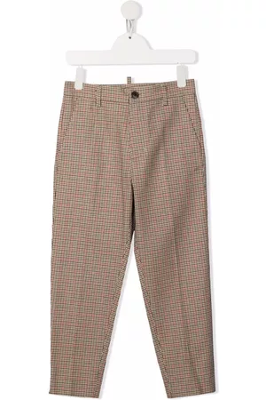 Dsquared2 Boys Formal Pants - Check-print tailored trousers - Neutrals