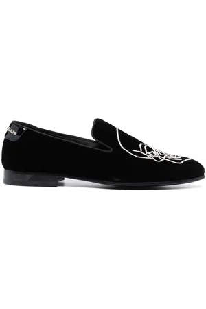 Philipp Plein Skull-embroidered velvet loafers