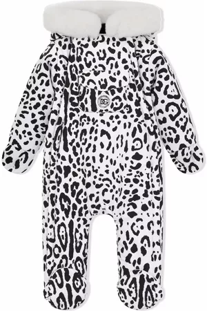 Dolce & Gabbana Ski Suits - Leopard-print hooded snowsuit - White