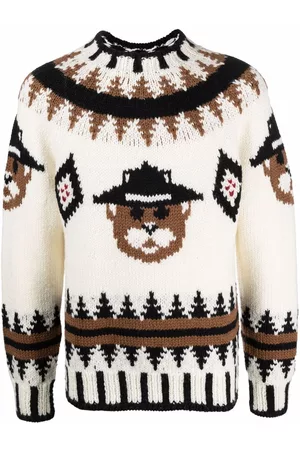 Dsquared2 Men Sweatshirts - Intarsia-knit wool jumper - Neutrals