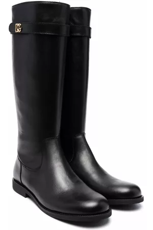 Dolce & Gabbana TEEN logo-plaque knee-length boots - Black
