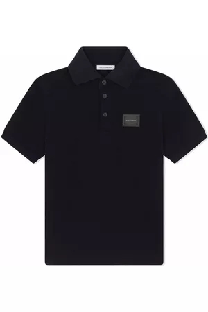 Dolce & Gabbana Boys Polo T-Shirts - Cotton logo-patch polo shirt - Blue