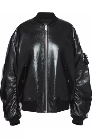 Prada Women Bomber Jackets - Oversized high-shine bomber jacket - Black