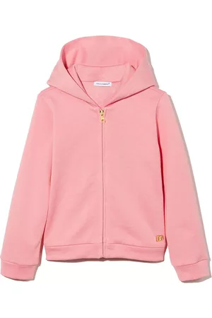 Dolce & Gabbana Zip-up Hoodies - Logo-plaque zip-up hoodie - Pink