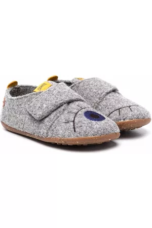 Camper Embroidered-logo touch-strap slippers - Grey