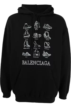 Balenciaga Men Hoodies - Motif-print logo hoodie - Black