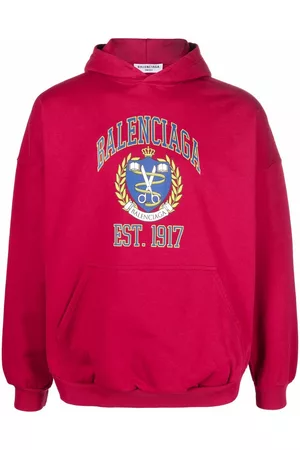 Balenciaga Women Hoodies - College logo-print oversized hoodie - Red