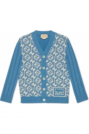 Gucci Boys Sweatshirts - Logo-print knitted cardigan - Blue
