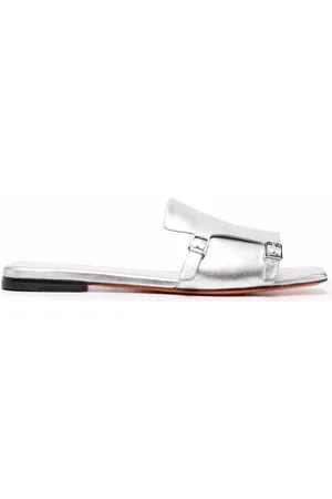 santoni Metallic slip on leather sandals