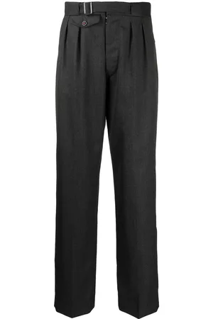 Maison Margiela Men Straight Leg Pants - Pleat-detail straight-leg wool trousers - Grey