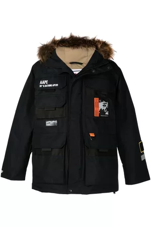 AAPE BY A BATHING APE Faux-fur trim flap-pockets padded jacket - Black