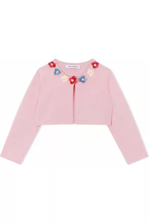 Dolce & Gabbana Sweatshirts - Floral-applique knit cardigan - Pink