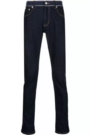 Alexander McQueen Men Slim Jeans - Logo waist slim-fit jeans - Blue