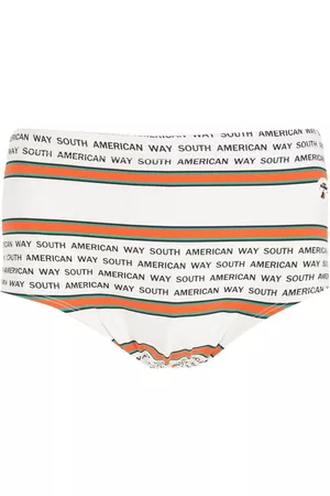 AMIR SLAMA Men Swim Shorts - Striped slogan-print swimming trunks - White