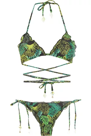 AMIR SLAMA Women Bikinis - Tropical print tie around bikini - Green