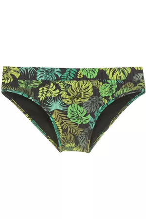 AMIR SLAMA Men Swim Shorts - Leaf print swim briefs - Black