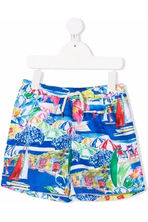 Ralph Lauren Boys Swim Shorts - Beach-motif drawstring-waist swim shorts - Blue