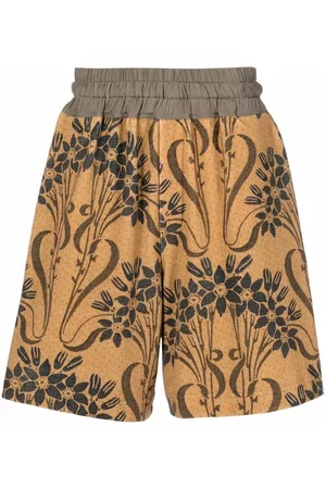PIERRE-LOUIS MASCIA Bermudas - Ursula floral-print elasticated shorts - Neutrals