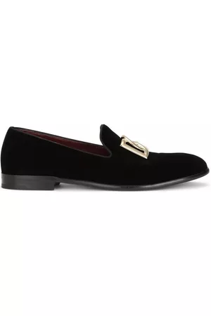 Dolce & Gabbana Men Slippers - DG-plaque velvet slippers - Black