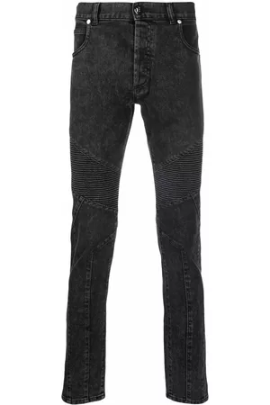 Balmain Men Slim Jeans - Debossed-logo detail jeans - Black