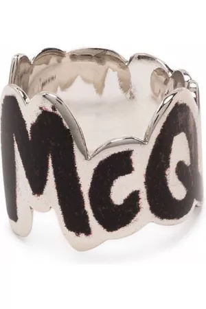 Alexander McQueen Men Rings - Graffiti-logo cut ring - Silver