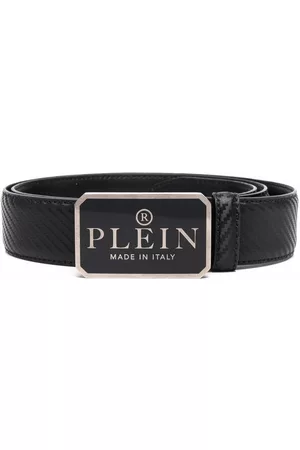 Philipp Plein Men Belts - Logo-plaque textured belt - Black