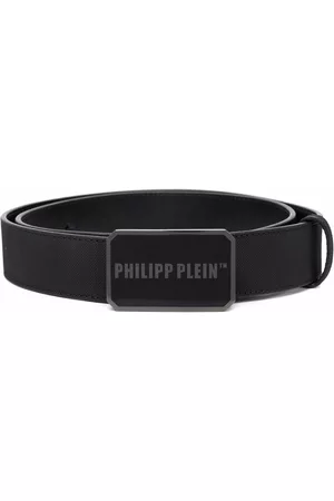 Philipp Plein Men Belts - Logo-plaque leather belt - Black