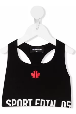 Dsquared2 Girls Sports Tops - Maple-leaf cropped sports top - Black