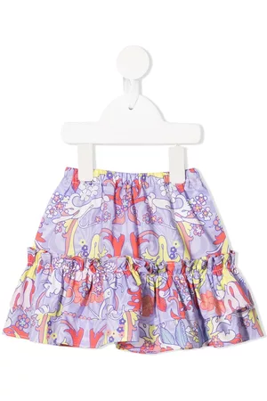 VERSACE Girls Printed Skirts - Barocco-print ruffled miniskirt - Purple