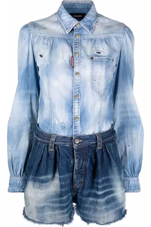 Dsquared2 Women Jeans - Two-tone distressed denim playsuit - Blue