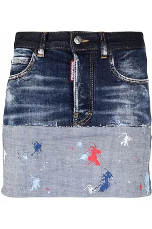 Dsquared2 Women Denim mini skirts - Paint splatter-effect denim mini skirt - Blue