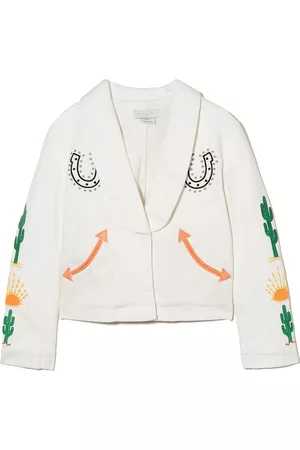 Stella McCartney Girls Blazers - Embroidered-detail fringe blazer - White