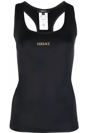 VERSACE Women Tank Tops - Logo-print square-neck performance tank top - Black