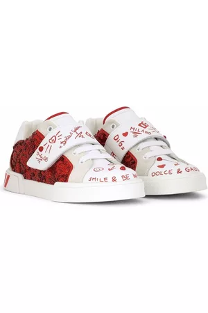 Dolce & Gabbana Girls Sneakers - Glitter-detail leather sneakers - Red