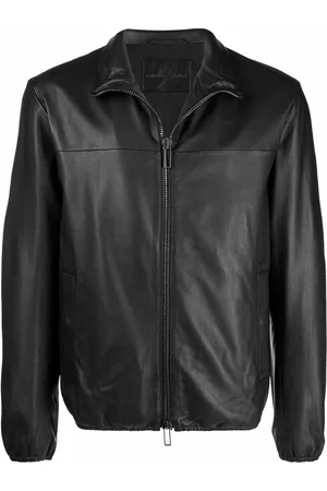 Emporio Armani Men Leather Jackets - Zipped leather jacket - Black