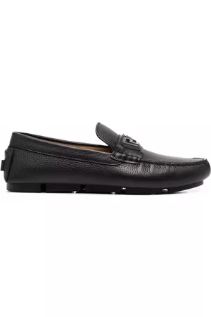 VERSACE Men Loafers - Greca-band pebbled leather loafers - Black