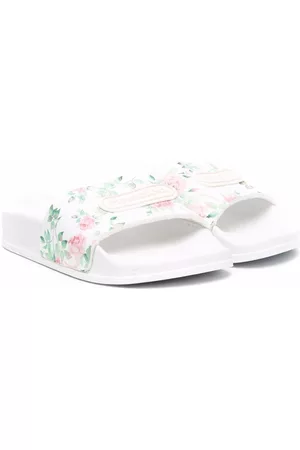 MONNALISA Sandals - Floral-print logo slides - White