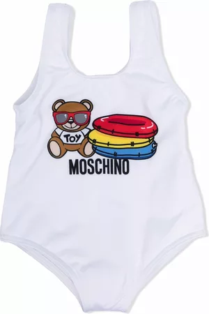 Moschino Logo-print scoop-neck swimsuit - White
