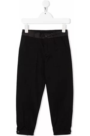 Moncler Boys Pants - Embroidered-slogan tapered trousers - Black