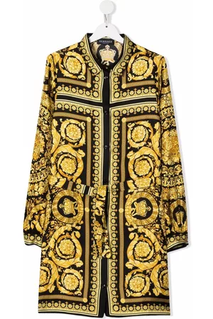VERSACE Baroque-pattern print silk shirt dress - Black
