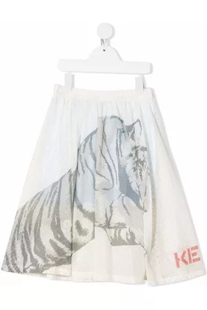 Kenzo Girls Printed Skirts - Tiger-print fishnet skirt - Neutrals