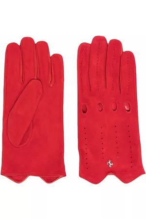 FERRARI Gloves - Perforated-detail leather gloves - Red