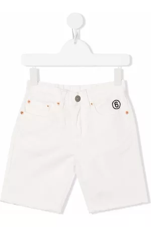 Maison Margiela Embroidered logo denim shorts - White