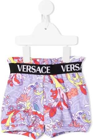 VERSACE Shorts - Baroque-print logo-tape shorts - Purple