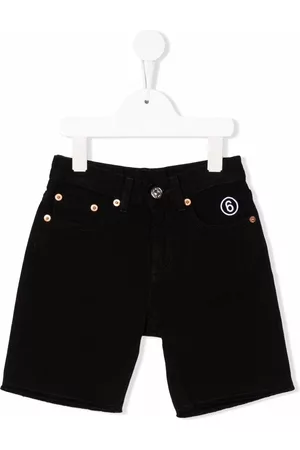 Maison Margiela Girls Shorts - Embroidered-logo denim shorts - Black