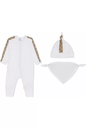Burberry Bodysuits & All-In-Ones - Check-trim cotton three-piece baby gift set - White