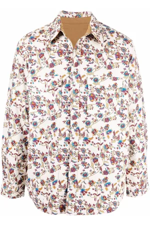 Isabel Marant Men Floral Jackets - Floral-print cotton shirt jacket - Neutrals
