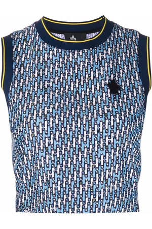 Moncler Women Tank Tops - Abstract-pattern cropped tank top - Blue